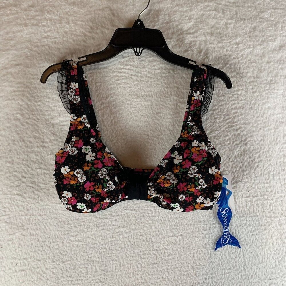 Skinny Dippers Dora Daisy Mae Bikini Top Women's Medium Black Multicolor‎ Floral
